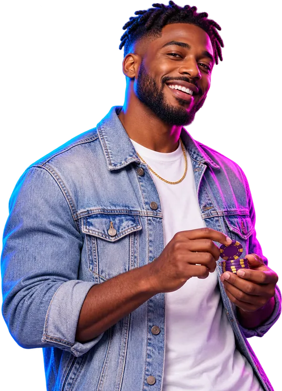 Winplace Casino player holding purple casino chips